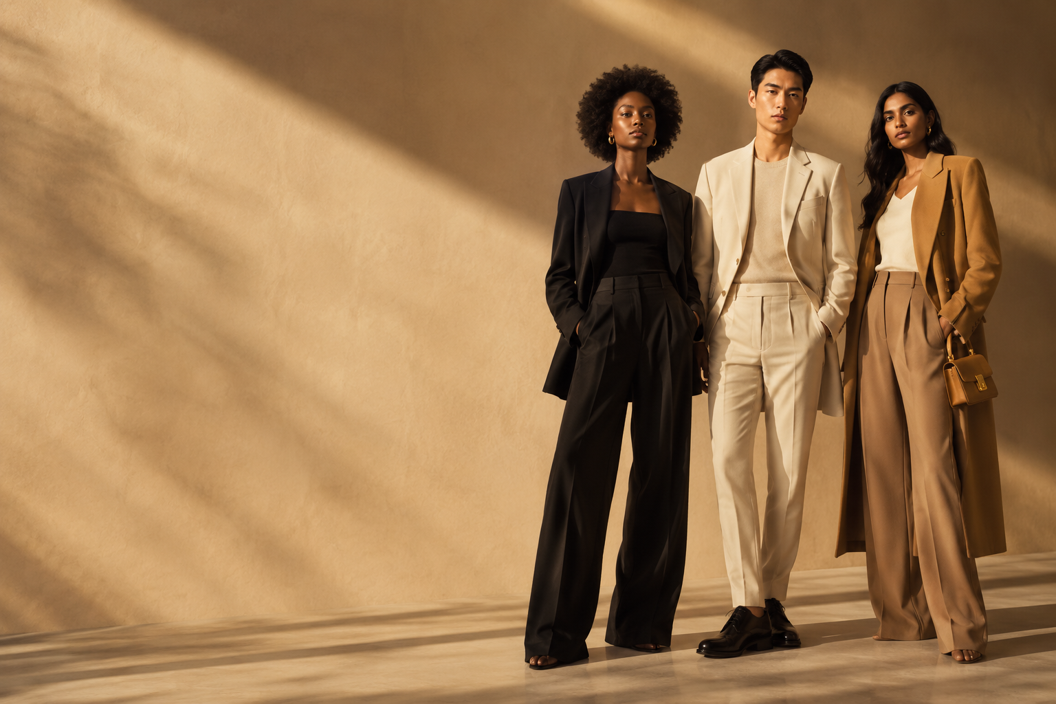 The Intense Collection campaign, neutral tailored looks