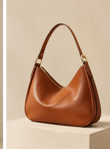 Sculptural cognac leather shoulder bag
