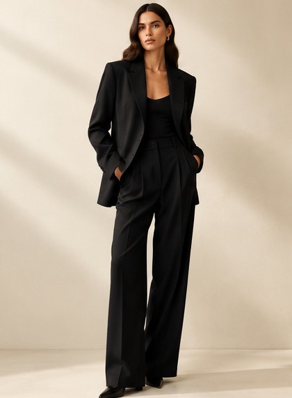 Black sculpted tailored suit